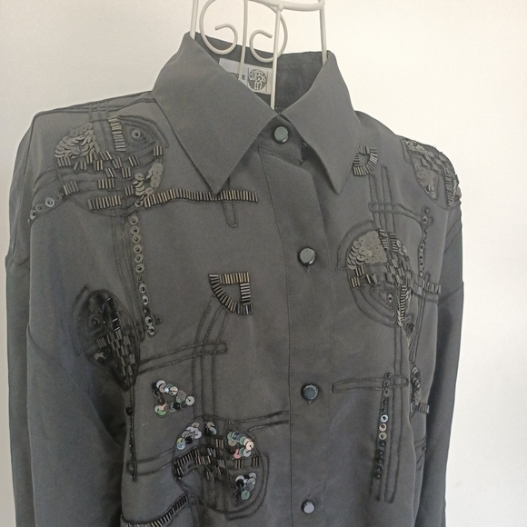 Boutique black oversized beaded shirt M - Picture 3 of 4